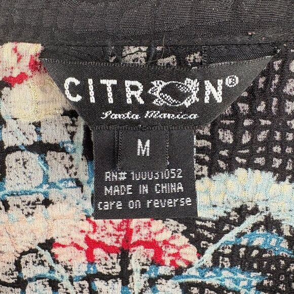 Citron Santa Monica Silk Blouse Medium – Floral Asian Inspired Button Front Top - Picture 11 of 11